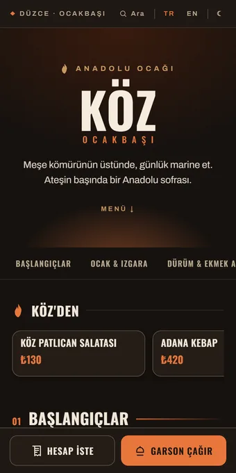 KÖZ Ocakbaşı — örnek menü önizlemesi