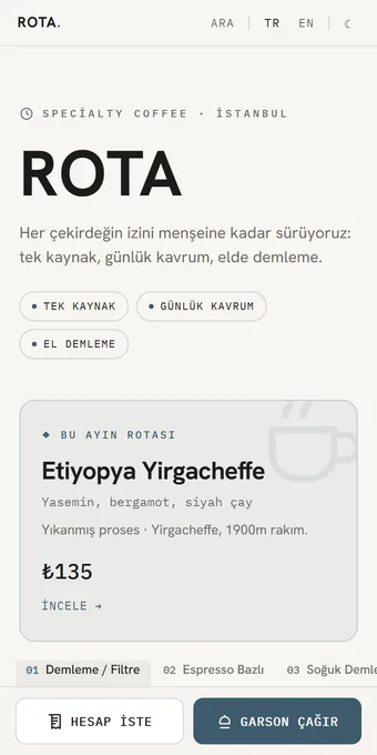 ROTA — örnek menü önizlemesi