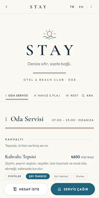 STAY — örnek menü önizlemesi